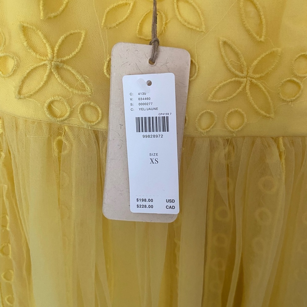NWT ANTHROPOLOGIE x LET ME BE Yellow Eyelet Tulle Lace Mini Dress Size XS - Picture 10 of 10